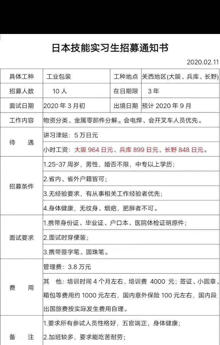 赴日本三年期男工無(wú)技術(shù)訂單
